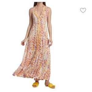 Poupette St Barth Nana Tiered Sleeveless Maxi Dress XS Luxury Resort Floral Boho